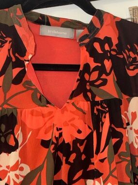 Liz Claiborne Coral and Black Floral V-Neck Blouse